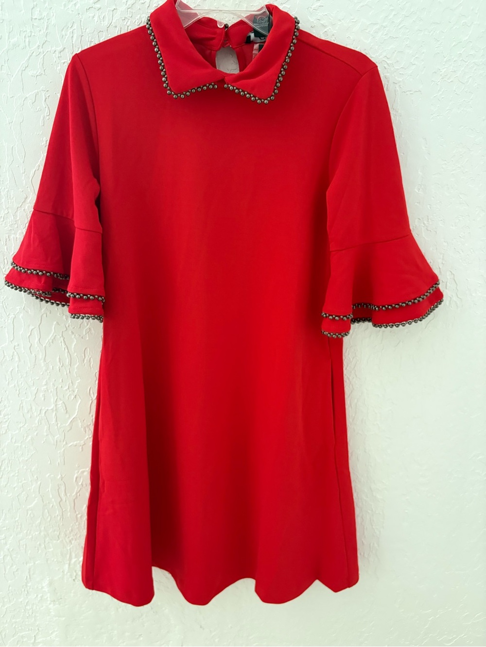 Red Beaded-Collar A-Line Formal Dress